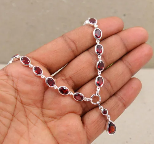 Miniatura 2 de Collar de granate de diseñador, conjunto de joyas de granate, collar de granate facetado, joyería de granate, pendiente de regalo para mujer