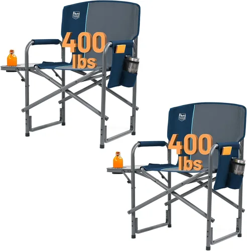 TIMBER RIDGE Silla de campamento de aluminio de gran tamaño, silla de directores portátil ligera con mesa auxiliar, bolsillo lateral desmontable