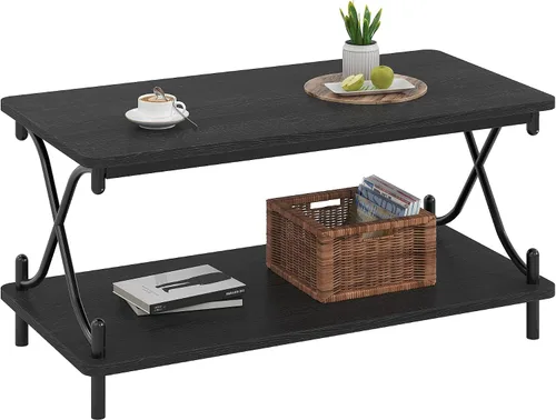 Miniatura 11 de VECELO Mesa auxiliar para sala de estar con esquinas redondas, moderna mesa central de granja con estante de almacenamiento para oficina en casa