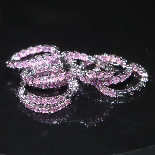 Miniatura 3 de Zafiro rosa con aros de oro liso, aro de 1.181in de diámetro interior, aretes de aro doblealicates con aros de piedras preciosas en oro de 14