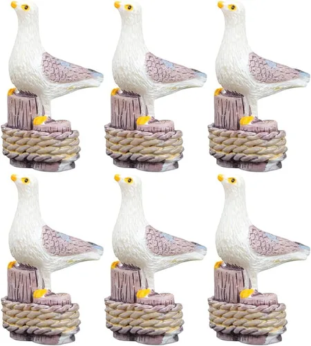 Miniatura 5 de Amosfun Juego de 6 mini figuras de gaviota de resina para exteriores, decoración de gaviota costera de 1.57 pulgadas, esculturas pequeñas de aves