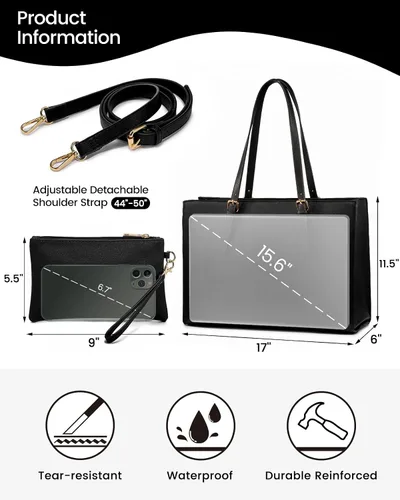 Miniatura 5 de LOVEVOOK Bolsa de computadora portátil para mujer, bolsa de computadora de moda de gran capacidad, juego de bolso de hombro de cuero, maletín