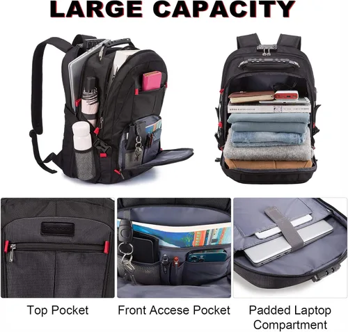 Miniatura 3 de Mochila grande de viaje y para laptop, es impermeable, antirrobo, con cerradura y puerto de carga USB, para negocios, hombres, mujeres, escuela