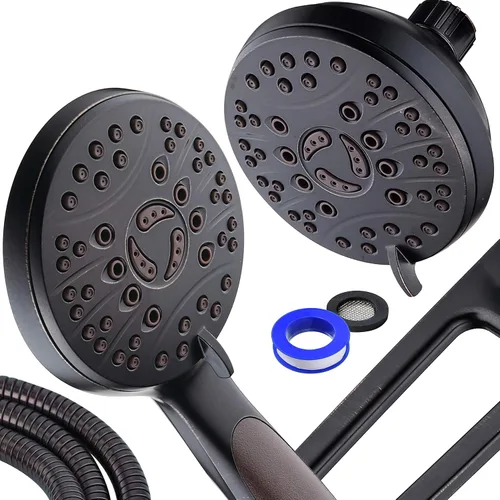 Miniatura 6 de Combo de lujo de 3 vías de alta presión de 48 modos con brazo de extensión ajustable – Cabezal de ducha dual de lluvia y de mano – Manguera de acero