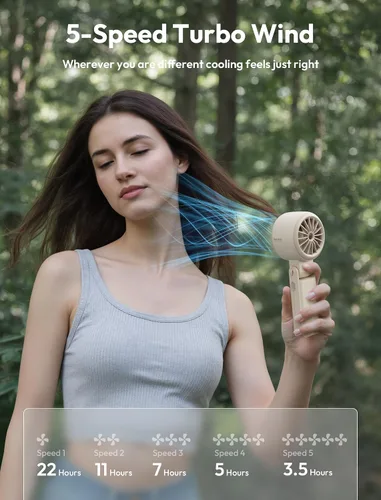 Miniatura 5 de Aecooly Ventilador turbo portátil de mano, batería de 5000 mAh [tiempo de enfriamiento máximo de 22 horas] Mini ventilador recargable USB
