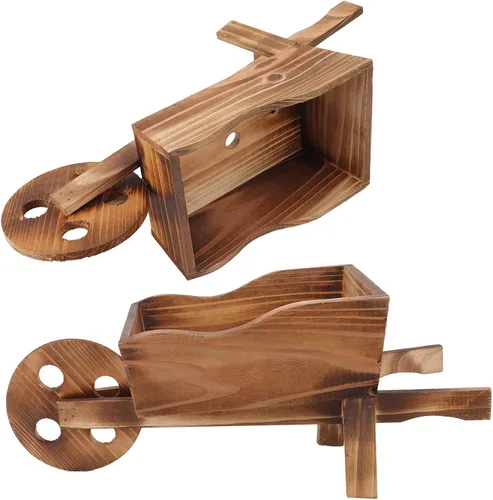 Miniatura 8 de Maceta de madera para carrito, macetas suculentas de carretilla, maceta de carro, macetas decorativas con forma de carrito para decoración