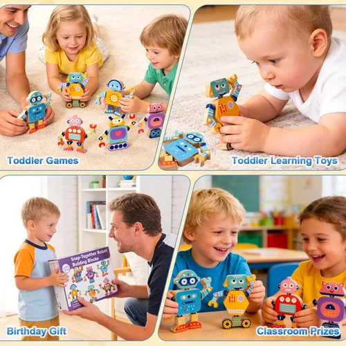 Miniatura 6 de Juego de bloques de construcción de robot de madera a presión, juguete Montessori STEM para desmontar, 33 piezas de juguete de aprendizaje