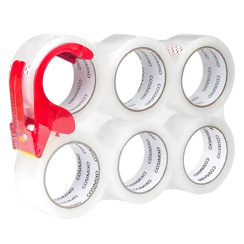 COSIMIXO Cinta de embalaje transparente resistente de 2.5 mil x 1.88 pulgadas x 55 yardas, 6 rollos con dispensador, cinta de embalaje transparente