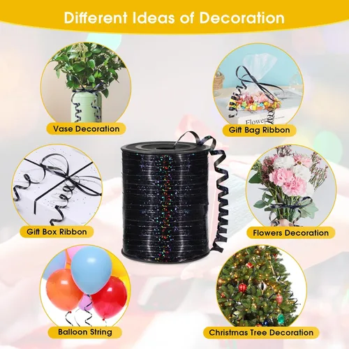 Miniatura 3 de Cinta Rizadora Negra, 500 Yardas, Metálica Brillante, Láser Fina, Rizada, Perfecta para Envolver Regalos, Globos, Manualidades, Fiestas, Ocasiones