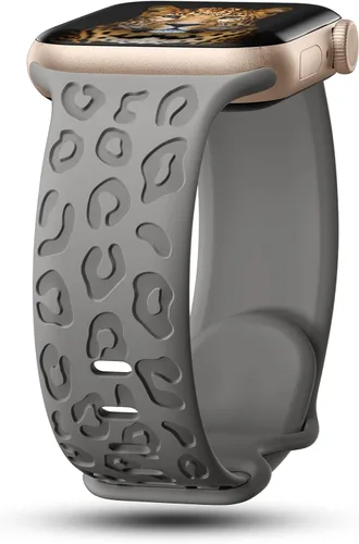 CreateGreat Bandas Grabadas Compatibles con Apple Watch de 40mm 41mm 38mm 42mm 44mm 45mm 46mm 49mm, Correa de Silicona Suave con Patrón de Leopardo