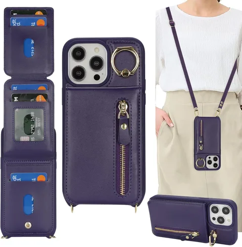 Miniatura 8 de Funda para iPhone 13 Pro Max con tarjetero para mujer, para iPhone 13 Pro Max, cartera con correa y ranuras para tarjetas de crédito, bandolera