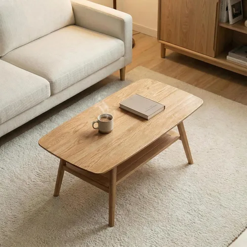 Miniatura 11 de Mesa de centro moderna de mediados de siglo: mesa de centro 100% de madera maciza, diseño de almacenamiento de 2 niveles, mesas de centro pequeñas