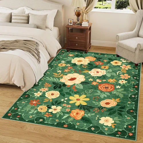 Miniatura 5 de DUKINO Alfombra de área de 6 x 9 pies, alfombra floral para sala de estar, ligera, antideslizante, lavable, alfombra de interior de pelo bajo