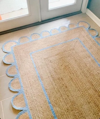 Miniatura 2 de Manvi Exports - Alfombra festoneada de yute natural turquesa, alfombra bohemia decorativa tejida a mano, alfombra decorativa personalizada (TUR)
