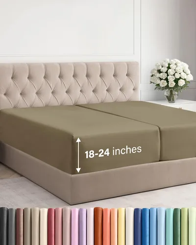 Miniatura 73 de Sábana bajera ajustable extra profunda tamaño completo – Sábana bajera individual de lujo para hotel únicamente – Se adapta fácilmente a colchones