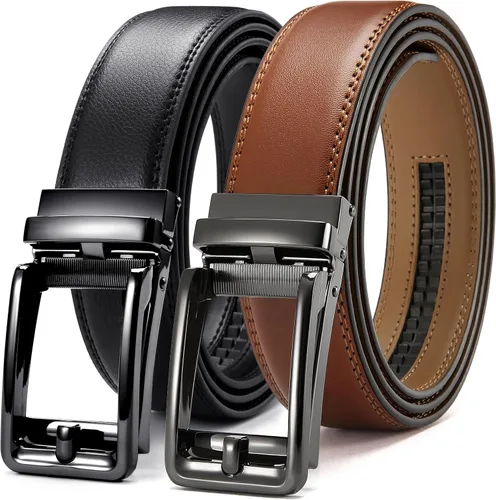Miniatura 7 de CHAOREN - Cinturones de trinquete con clic para hombre, paquete de 2 - Cinturón de trinquete de cuero para hombre de 1 3/8" para vestir y casual
