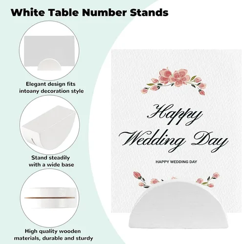 Miniatura 5 de 48 soportes blancos para números de mesa, soporte ligero de madera para nombres de mesa de boda, tarjeteros de tamaño pequeño, diseño semicircular