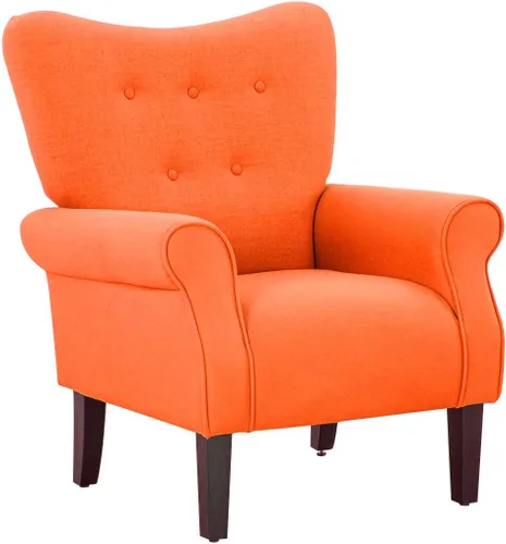 YOLENY - Silla decorativa moderna, con respaldo alto, sillón tapizado con botones de tela, sofá individual con patas de madera para sala de estar,