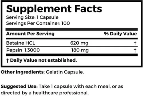 Miniatura 7 de Dr. Clark - Suplemento de betaína HCL con pepsina, 800 mg, 100 cápsulas de gelatina