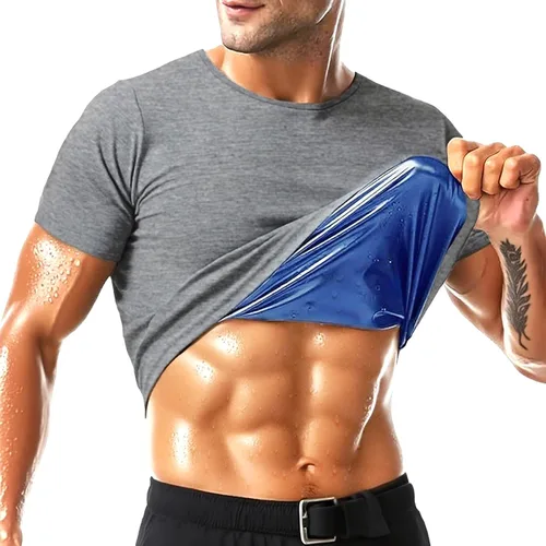 Miniatura 10 de Camisa de Sauna para Hombres de Manga Corta Traje de Sauna para Hombres Moldeador Corporal de Sudor Chaleco de Compresión Top de Ejercicio