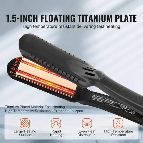 Miniatura 2 de Happybuy Plancha de pelo de titanio, ¡tu compañero de peinado ideal! Esta plancha de 1.5 pulgadas cuenta con calefacción por infrarrojos, una