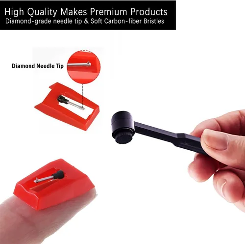 Miniatura 2 de Paquete de 3 agujas de repuesto de diamante para tocadiscos, agujas para discos de vinilo con kit de cepillo de limpieza de aguja para tocadiscos