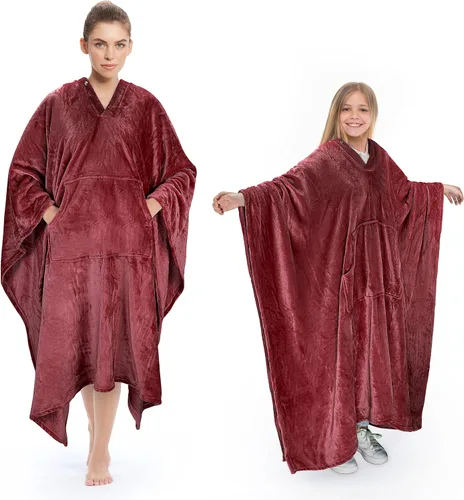Miniatura 16 de Tirrina Manta poncho de polar 2 en 1, muy suave y cómoda, para adultos mujeres, hombres y niños para uso interior o al aire libre, 55x80 pulgadas