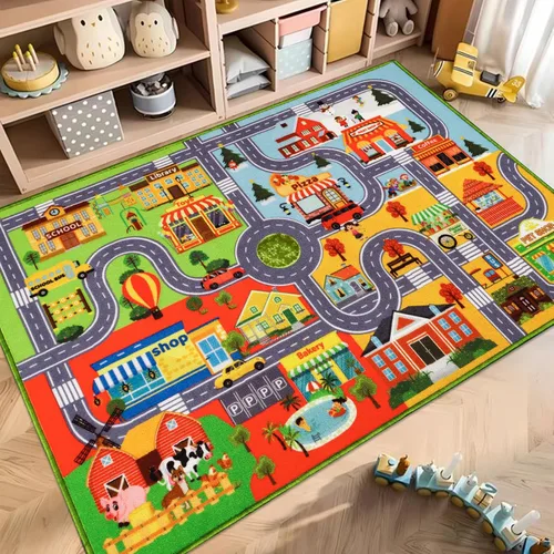Miniatura 11 de Alfombra de coche para niños, alfombra de juego de automóvil, alfombra de tráfico extra antideslizante para niños, alfombra educativa de mapa