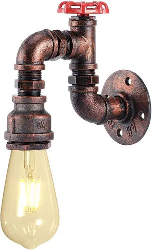 Kawell Lámparas de pared vintage industriales retro lámpara de pared creativa tubo de agua lámpara de pared hierro arte E26 60W Max para dormitorio,