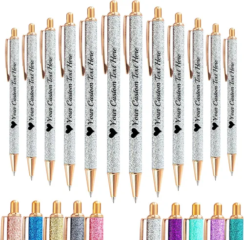 Miniatura 60 de Hasta 100 bolígrafos personalizados a granel con nombre, bolígrafo con purpurina personalizable, logotipo de negocios, mensaje de texto, regalo