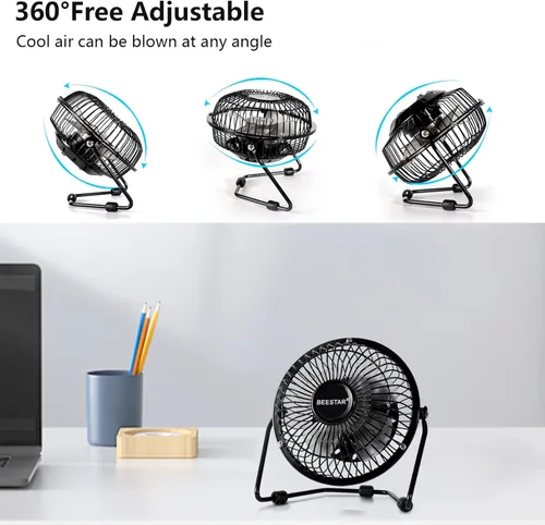 Miniatura 4 de BEESTAR Mini ventilador de 4 pulgadas con construcción de metal, potente alimentado por USB, escritorio de rotación de 360°, ventiladores USB