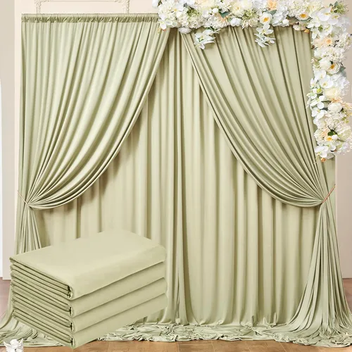 Miniatura 128 de Cortinas de telón de fondo blanco de 30 pies x 8 pies para fiestas de boda, 6 paneles de 5 pies x 8 pies, cortinas de fotografía de poliéster sin
