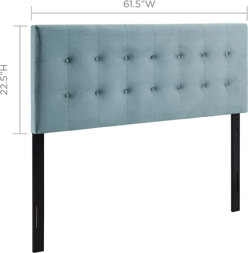 Miniatura 2 de Modway Emily - Cabecero de terciopelo con estilo capitoné para cama Queen, color azul claro