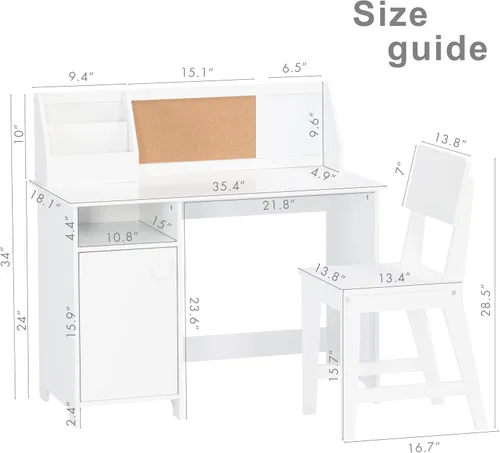 Miniatura 2 de UTEX Escritorio de estudio para niños con silla, juegos de escritorio y sillas con gabinete para 3-8, mesa de estudio para niños de madera, mesa