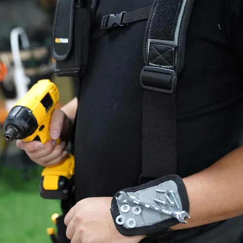 Miniatura 5 de MELOTOUGH Tirantes Magnéticos para Cinturón de Herramientas con Pulsera Magnética de Muñeca para Cinturón de Trabajo Tirantes Acolchados de Gris