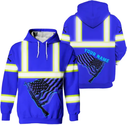 Miniatura 11 de Sudadera con capucha de alta visibilidad con diseño de bandera de Estados Unidos para hombre, reflectante, ropa de trabajo de seguridad