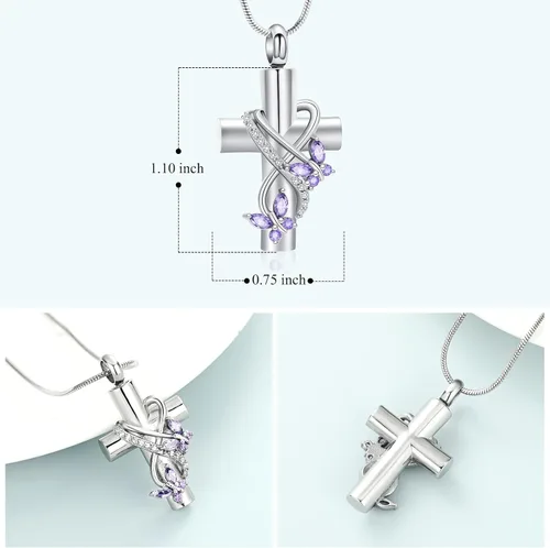 Miniatura 23 de Imrsanl Collar de urna de cruz de mariposa para cenizas, hombres y mujeres, joyería de cremación, colgante de cenizas para cenizas conmemorativas