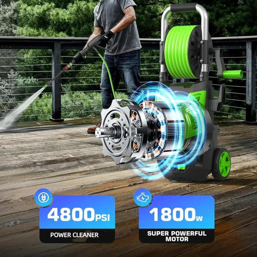 Miniatura 3 de Lavadora a presión eléctrica de 4800 PSI, lavadora de alta potencia de 4.0 GPM con carrete de manguera de 33 pies, 4 puntas de pulverización