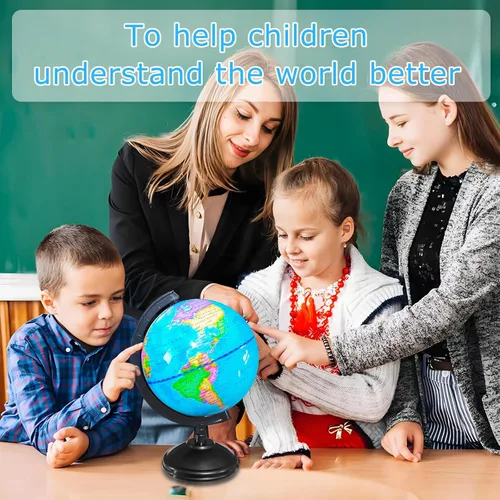 Miniatura 6 de Globo Geográfico Mundial de 6 Pulgadas, Globos Educativos para Niños con Soporte, Globos Decorativos Rotatorios del Mapa Mundial, Globo Político