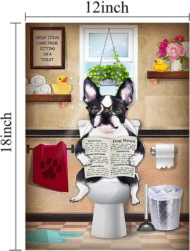 Miniatura 2 de Unikei Póster de Boston Terriers para perro, letreros de Boston Terriers en el inodoro, impresión de periódico de lectura en lienzo, estilos retro