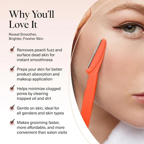 Miniatura 3 de Kitsch Dermaplane Maquinilla de Afeitar para Rostro de Mujer – Maquinillas de Afeitar Faciales para Mujeres y Hombres, Recortadora de Cejas y Coral