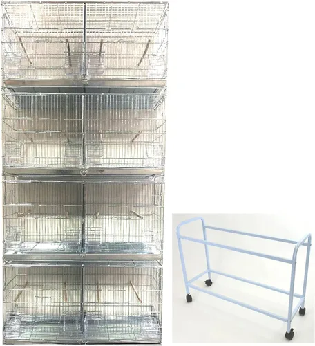 Miniatura 10 de Combo: Galvanizado galvanizado apilar y bloquear criador jaula de vuelo de aves crianza nido puerta separador extraíble con soporte rodante