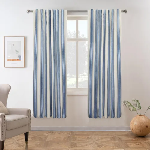 Miniatura 35 de DriftAway Chris Linen - Cortinas opacas con capa térmica y reductora de sonido, 63 pulgadas de largo para dormitorio, cortinas estampadas a rayas