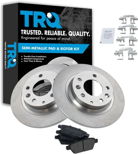 Miniatura 98 de TRQ Juego de pastillas de freno semimetálicas traseras y rotores compatibles con Chevrolet Trailblazer 02-06 Trailblazer EXT 04-06 SSR 02-07 GMC