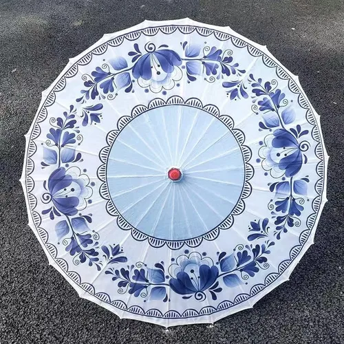 Miniatura 2 de Bestage Sombrilla de seda de bambú hecha a mano de 33 pulgadas con aceite de seda de bambú para arte chino japonés clásico, sombrilla de baile