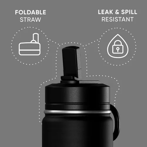 Miniatura 2 de Hydrapeak Mini botella de agua de 14 onzas con tapa con popote, botella de agua aislada de doble pared de acero inoxidable Botella de agua a Negro