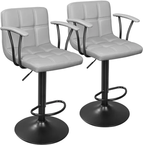 Miniatura 9 de ERGOSEAT Juego de 2 taburetes de bar, taburetes giratorios ajustables con reposabrazos y respaldo, taburetes de bar de altura de mostrador de cuero