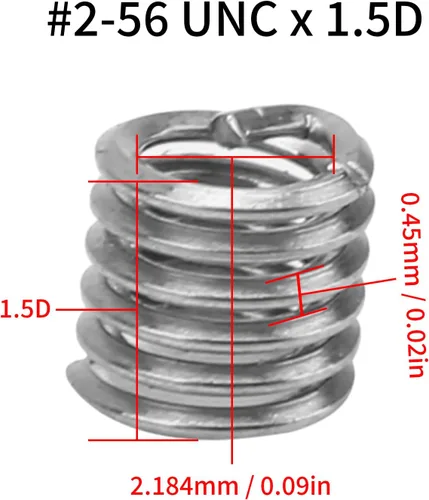 Miniatura 2 de Kit de inserción de rosca de alambre de 50 piezas, acero inoxidable 304 NPT UNC 2-56 x 1-3D 0.435P Tornillos Surtido de manguitos helicoidales