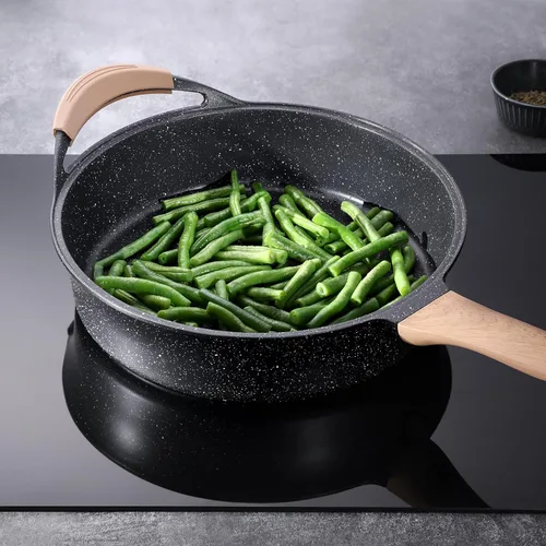 Miniatura 8 de Sartén antiadherente profunda con tapa, sartén con revestimiento de granito suizo de 4.5 cuartos de galón, sartén antiadherente saludable de 12