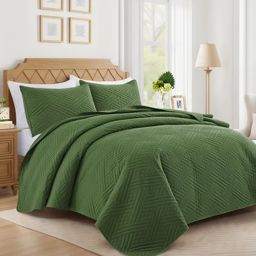 Miniatura 12 de Lavsiry Juego de colcha rosa tamaño queen con patrón a rayas, colcha y cubrecama de microfibra ligera y suave para verano, juego de ropa de cama